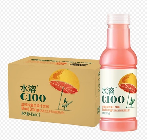 [6921168560189] Y Nongfu Spring C100 Blood Orange Flavoured Compound Fruit Juice Drink 445ml*15/juice drink (orange flavour)