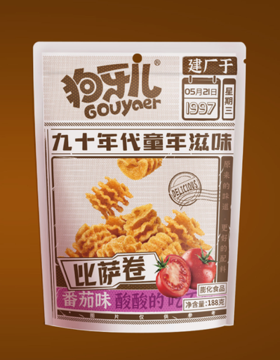 [6938803994773] 狗牙儿 피자 롤-토마토 188g *30/튀긴 반죽（토마토 맛）