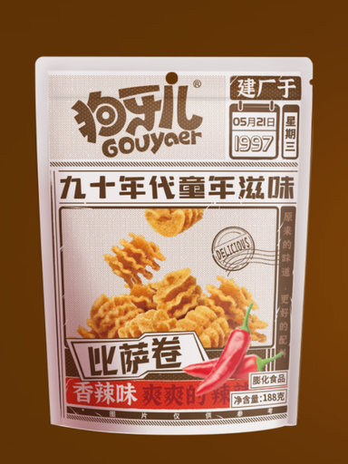 [6938803994766] 狗牙兒比薩卷-香辣188g *30/油炸麵團（香辣味）
